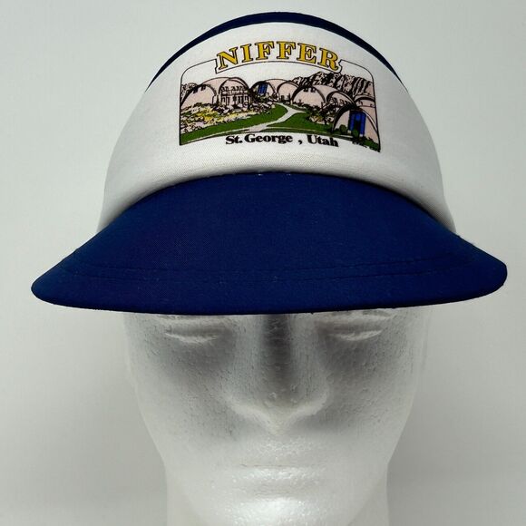 Vintage St George Utah Niffer Visor Hat Cap 80s Blue Strapback - Picture 2 of 9